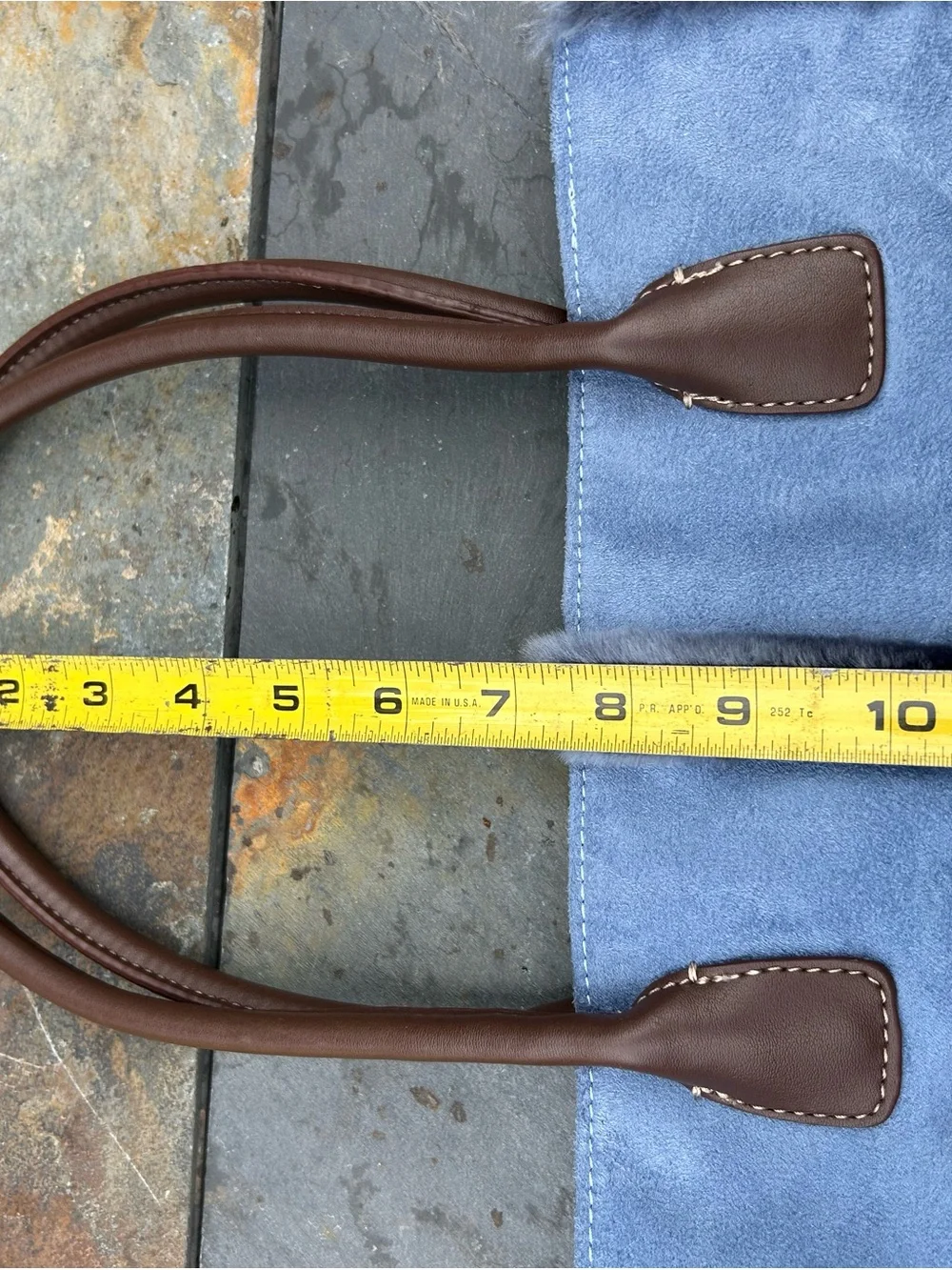 Blue Faux-Suede Tote Bag with Fur Trim Liz Clairborne
